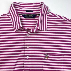 Ralph Lauren Polo Golf Shirt Mens XL Pink Striped Winged Foot Pima Pocket READ